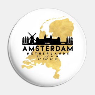 Amsterdam Netherlands Skyline Map Art Pin