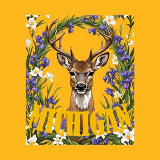 For The Love Of Michigan Deer and Iris Flower T-Shirt