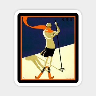 Vintage Swiss Alps Ski art Magnet