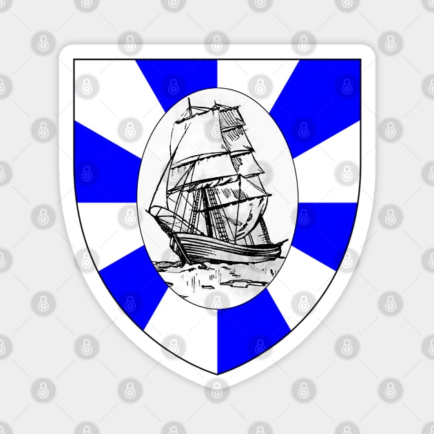 boat on blue emblem Magnet by Marccelus