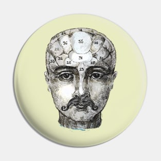 Phrenology handlebar moustache Pin