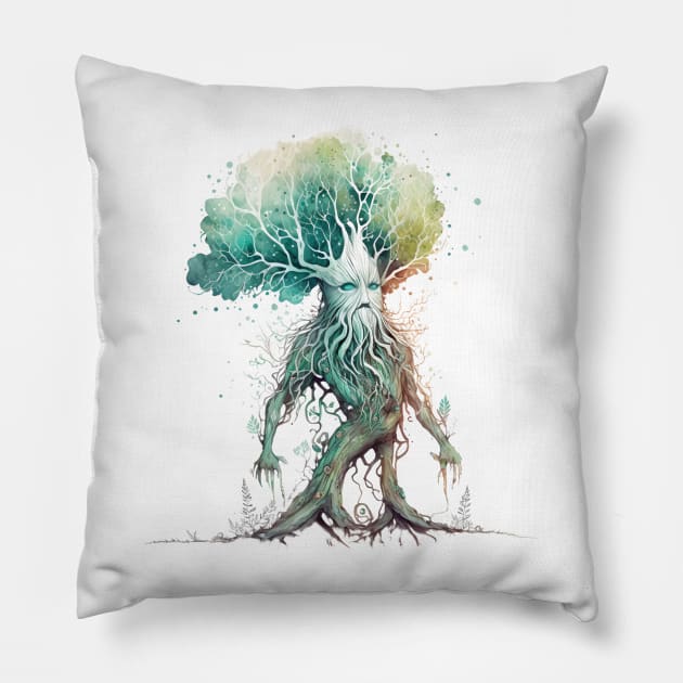 Tree Ent - Watercolor Art - White - Fantasy Pillow by Fenay-Designs