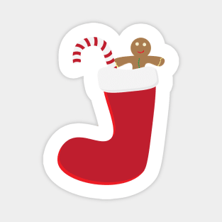 Gingerbread Man and Candy Cane in Red Christmas Sock Magnet