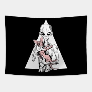 Alien with sphynx cat Tapestry