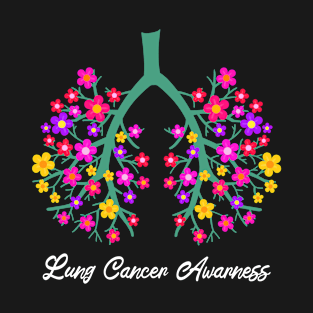 Flowers Lung Cancer Awareness Gift White Ribbon Design T-Shirt