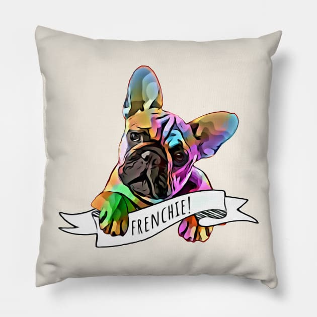 French bulldog colorful, franchie vintage style Pillow by Collagedream