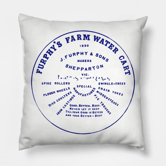 Furphy Water Tank - blue Pillow by BrownWoodRobot