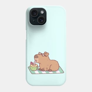 Cute Chill Capybara Drinking Coconut Water Phone Case