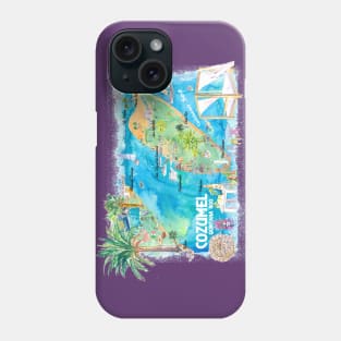 Cozumel_Quintana_Roo_Mexico_Illustrated_Travel_Map_with_Roads_and_HighlightsXS Phone Case