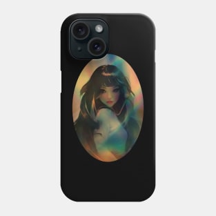 Illustration of Anime Style Girl Surrounded by Rainbow Light Phone Case