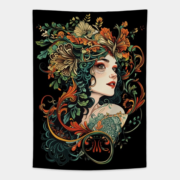 A portrait of a woman in the Art Nouveau style Tapestry by feafox92