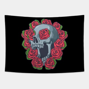 Gothic skull with red roses Tapestry