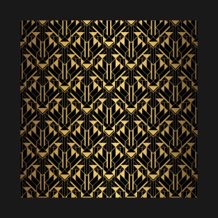 Black and Gold Faux Foil Vintage Art Deco Geometric Triangle Pattern T-Shirt