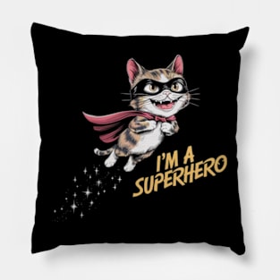 A vibrant and humorous anime-style painting of a flying cat superhero (4) Pillow