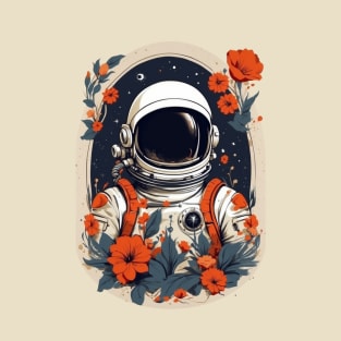 Floral Astronaut by Akbaly T-Shirt