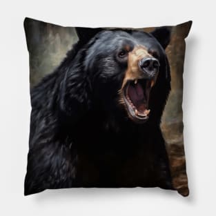 Oil paint, Hyperrealism, Amazing Zoo Black bear Pillow