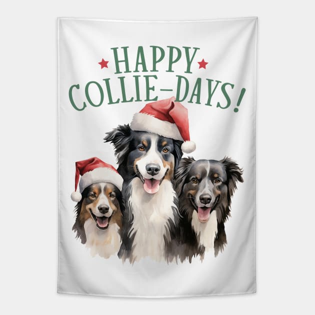 Christmas Collies Pun Tapestry by Chromatic Fusion Studio