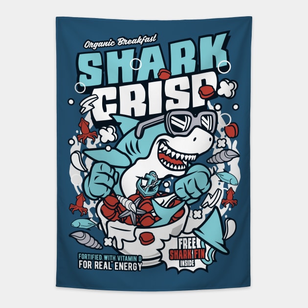 Retro Cereal Box Shark Crisp // Junk Food Nostalgia // Cereal Lover Tapestry by Now Boarding