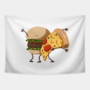 Dancing burger and pizza Tapestry