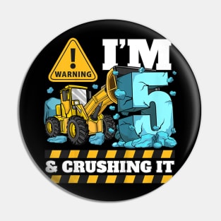 Kids Construction 5th Birthday Shirt Boy 5 Bulldozer Digger Truck Pin