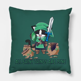 Cute tuxedo cat adventurer All shiny things are mine Pillow