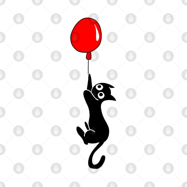 Black Cat Hanging on Red Balloon by pako-valor