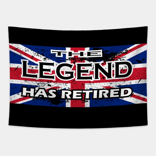 THE LEGEND HAS RETIRED, flag of the United Kingdom black version t-shirt sweater hoodie samsung iphone case coffee mug tablet case tee birthday gifts Tapestry by exploring time