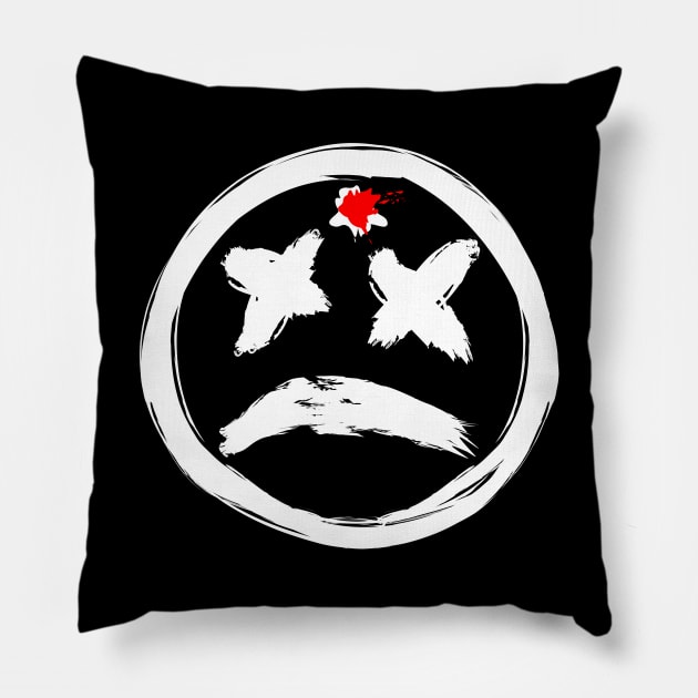 Bloody Gun Shot Dead Smiley Face Frowning Pillow by INpressMerch