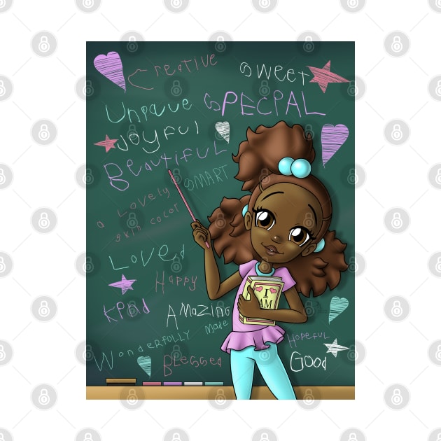 African American Dark Brown Girl and Positive Words by treasured-gift