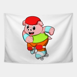 Pig at Inline skating with Inline skates & Helmet Tapestry