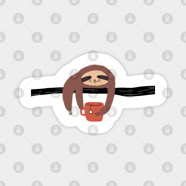 Lazy happy Sloth with a cup of tea Magnet by Arpi Design Studio