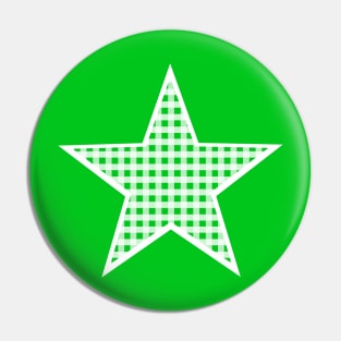 Green and White Gingham Star Pin