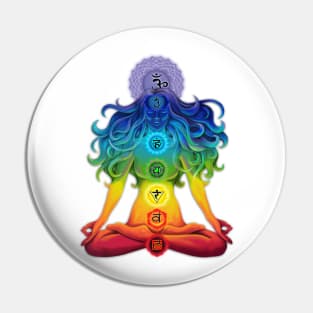 The illuminated woman with chakras in the lotus position Pin