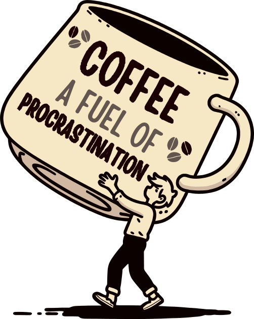 Coffee, A Fuel of Procrastination | Cute Coffee Puns | Design for Coffee Lovers Kids T-Shirt by Nora Liak