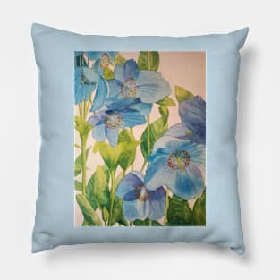 Blue poppies watercolour painting Pillow