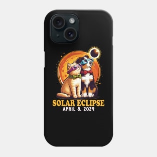 Solar Eclipse April 2024 Dog and Cat Wearing Solar Eclipse Glasses Phone Case