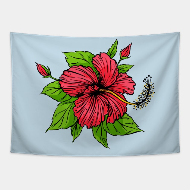 hibiscus flower hand drawn Tapestry by Mako Design 