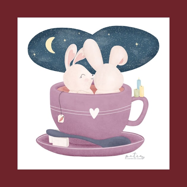 two bunnies in a cup by petraillustrationstudio