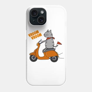 Grey cat on a scooter Phone Case