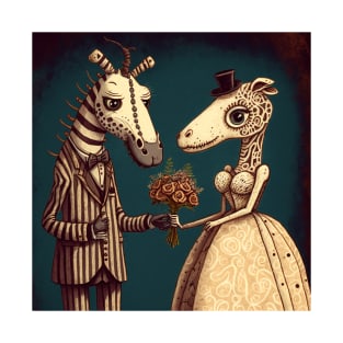 An old vintage giraffe wedding with a rose bouquet. T-Shirt