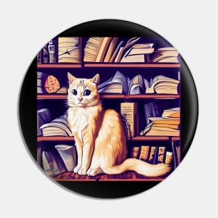 Halloween Cat in the Spooky Library Pin