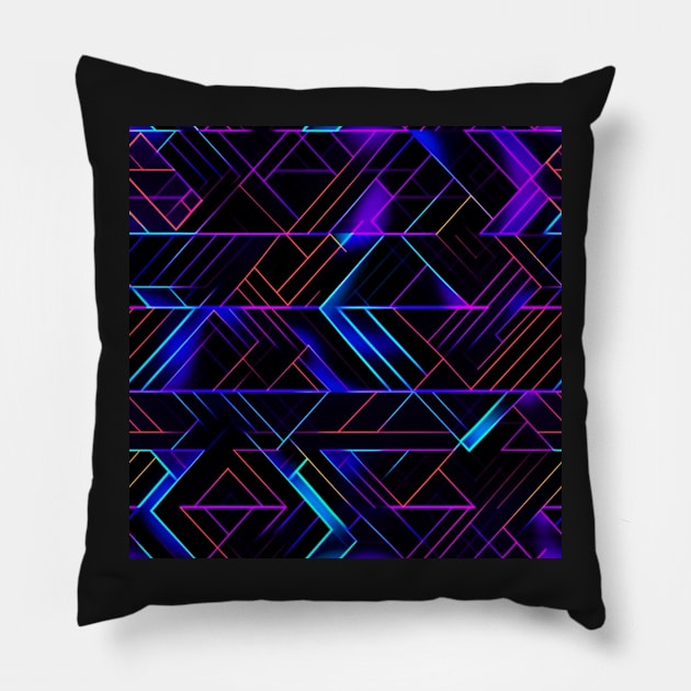 Neon Trippy EDM Festival Rave Pattern Pillow by AlexandrAIart