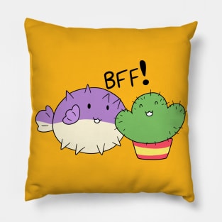 BFF! Puffer Fish and Cactus Pillow