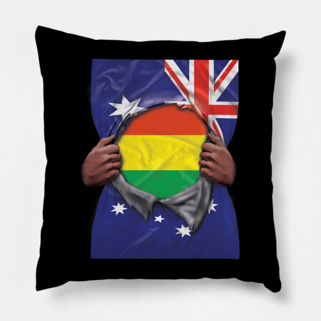 Bolivia Flag Australian Flag Ripped - Gift for Bolivian From Bolivia Pillow by Country Flags