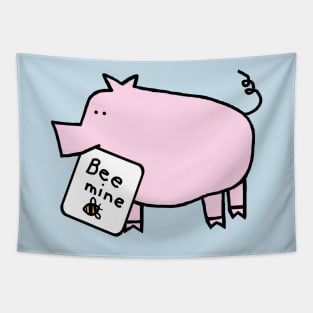 Cute Pig says Bee Mine on Valentines Day Tapestry