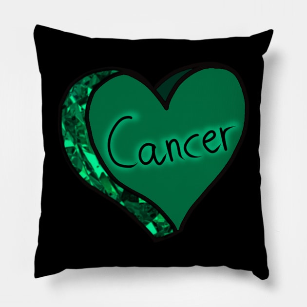 Emerald Green Cancer Star Sign Love Heart Pillow by ROLLIE MC SCROLLIE