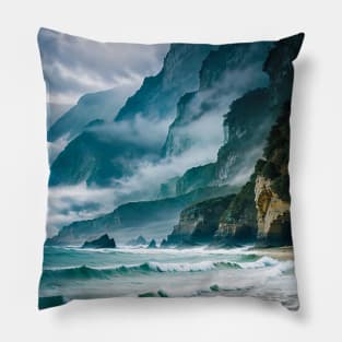 Foggy Cliffs by the Ocean Pillow