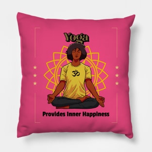 Yoga Provides Inner Happiness - Yoga Motivation Quote Pillow