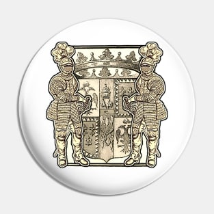 Coat of arms of brave knight wearing armor Pin