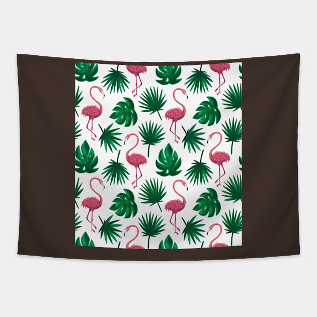 Flamingo Tropical Leaf Seamless Pattern Tapestry by RubyCollection